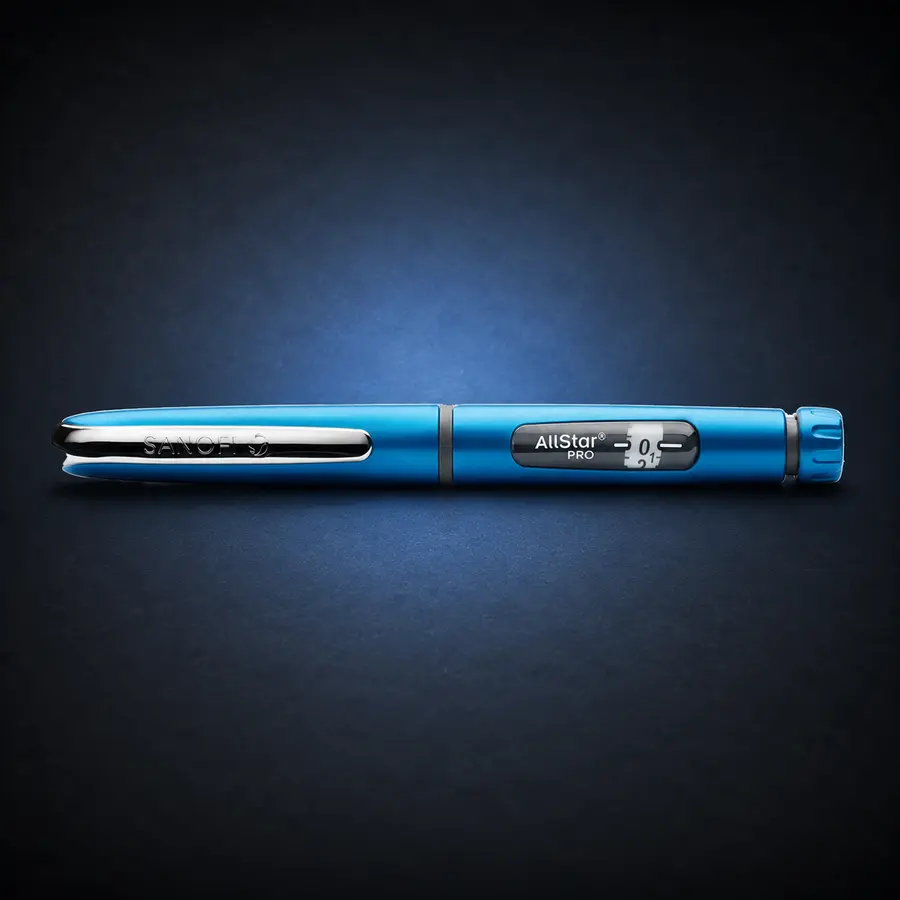 AllStar Pro - Blue 1 Blue AllStar Pro reusable pen on a dark navy studio background.