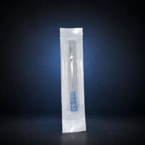 Individually packaged 23G × 1½-inch Luer-lock needle with a blue hub