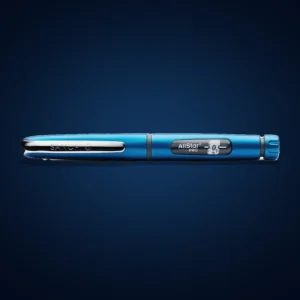AllStar Pro Blue reusable pen on a dark navy background