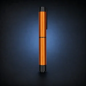 Metallic copper Convipen and Gansulin cover with black cap and clip on a dark navy studio background