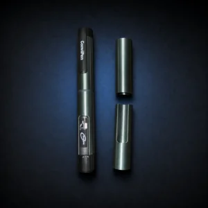 Dark green metallic Convipen and Gansulin cover set on a dark navy studio background