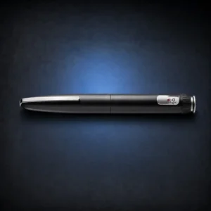 Graphite HumaPen Savvio manual reusable pen on a dark navy background