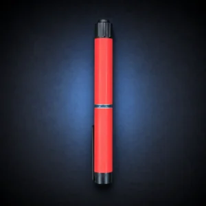 Bright red Convipen and Gansulin cover with black cap and clip on a dark navy studio background
