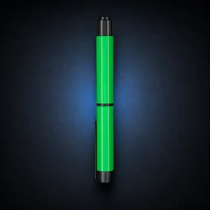 Bright green Convipen and Gansulin cover with black cap and clip on a dark navy studio background
