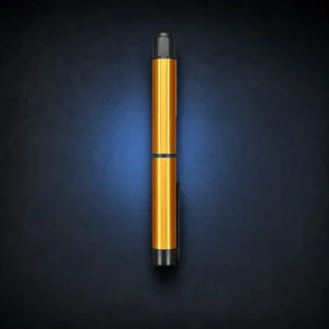 Metallic liquid-gold Convipen and Gansulin cover with black cap and clip on a dark navy studio background