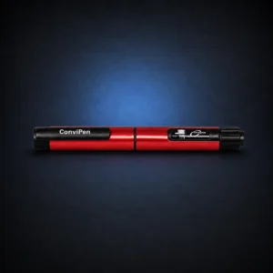 Red Silk Convipen and Gansulin cover on the Daro Pep dark textured navy studio background.