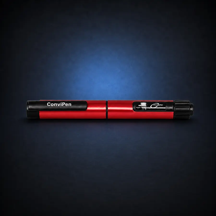 Convipen / Gansulin Cover - Red Silk 1 Red Silk Convipen and Gansulin cover on the Daro Pep dark textured navy studio background.